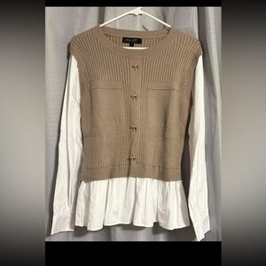 Tan and White Layered Sweater Top